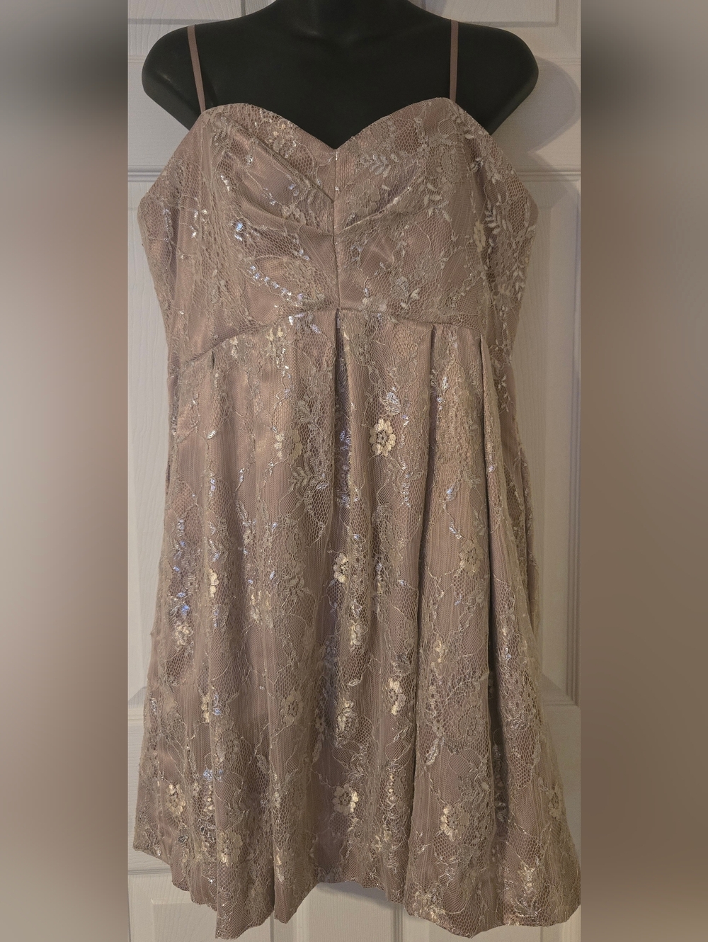Jill Stuart Art Studio Champagne Floral Lace Overlay Cocktail Dress Pockets 12